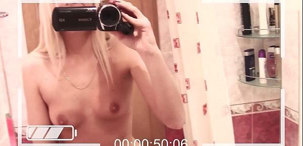  STOLEN VIDEO! Hot blondie records herself fingering